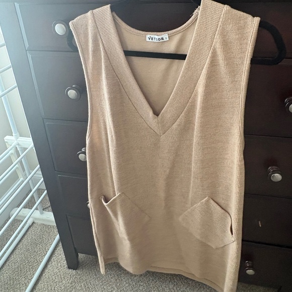 vetior Dresses & Skirts - Size Small Vetior Tan Heather Sweater Vest Dress
